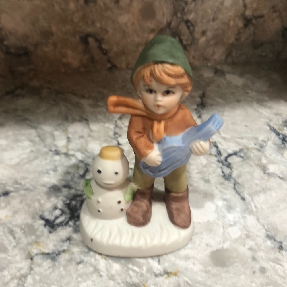 Flambro Little Boy and Snowman Figurine